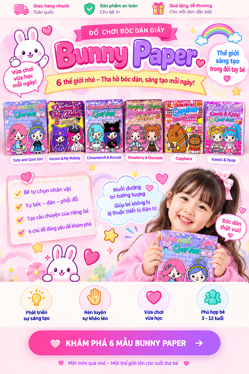 Đồ chơi bóc dán giấy Bunny Paper